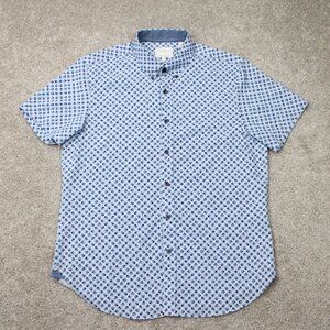 Construct Shirt Men Large Blue Geometric Slim Fit 4 Way Stretch Poly Stretch S/S